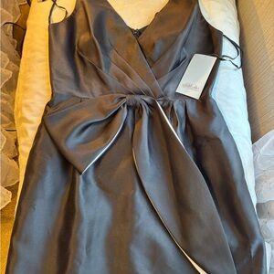 Jill Stuart Black Satin Party Dress with Bow Detail